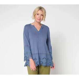 Logo Lavish By Lori Goldstein Womens Cotton Embroidered Lace Top Size Large Blue